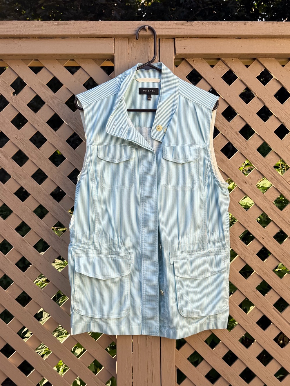 Talbots Light Blue Pinstripe Safari Vest - XL